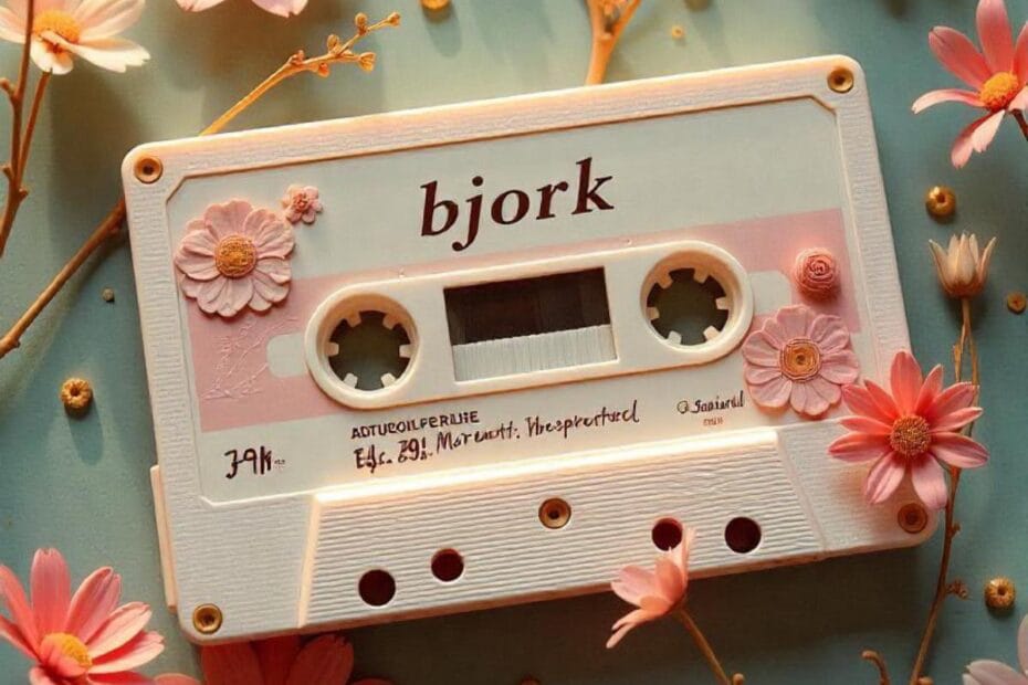 Cinta de cassette con las canciones de Björk. Cassette tape with Björk songs.