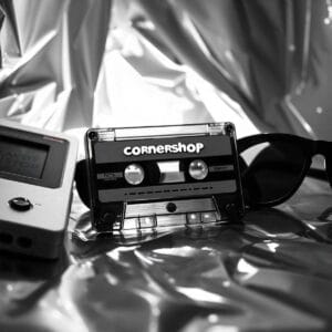 Cinta de cassette con las canciones de Cornershop. Cassette tape with Cornershop songs.