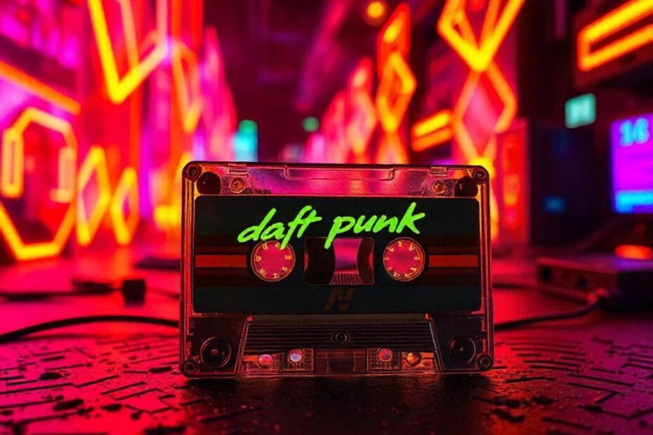 Cinta de cassette con las canciones de Daft Punk. Cassette tape with Daft Punk songs.