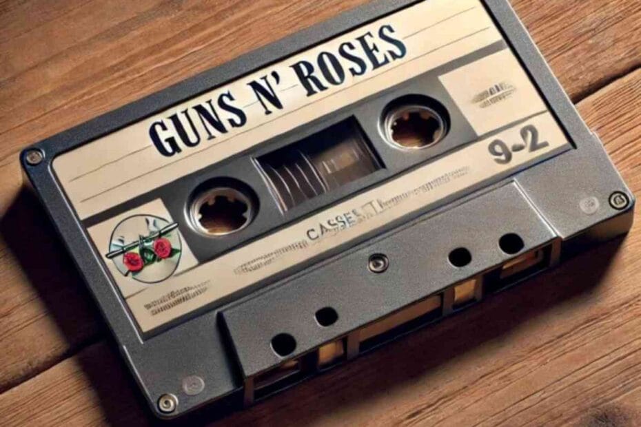 Cinta de cassette con las canciones de Guns N' Roses. Cassette tape with Guns N' Roses songs.