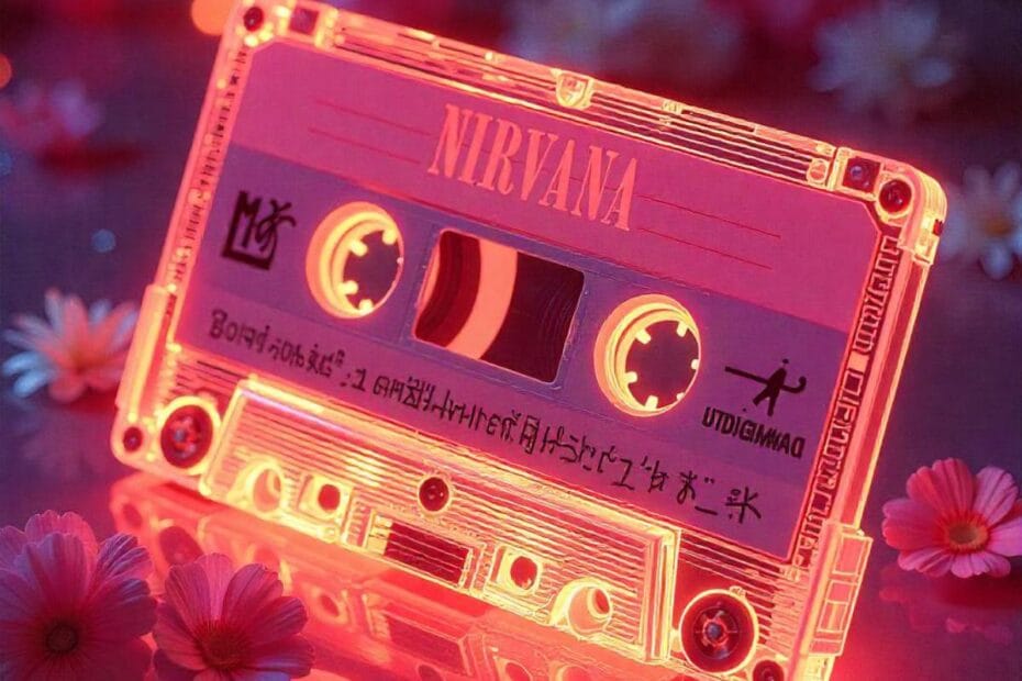 Cinta de cassette con las canciones de Nirvana. Cassette tape with Nirvana songs.