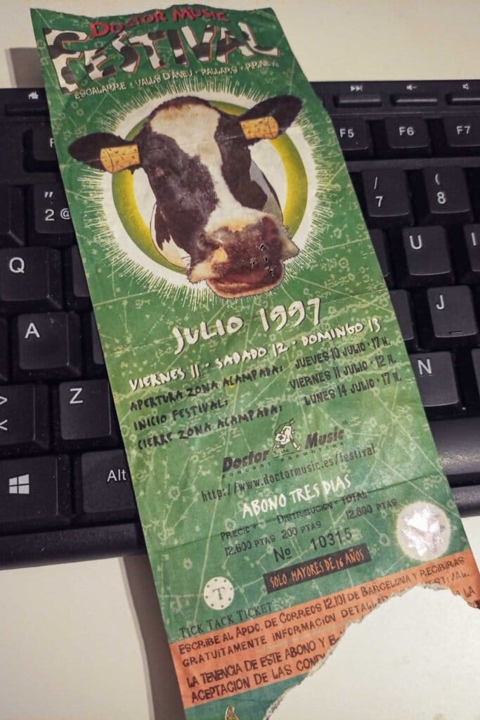Ticket for the 1997 Doctor Music Festival held in Escalarre. Entrada del Doctor Music Festival del 1997, celebrado en Escalarre.