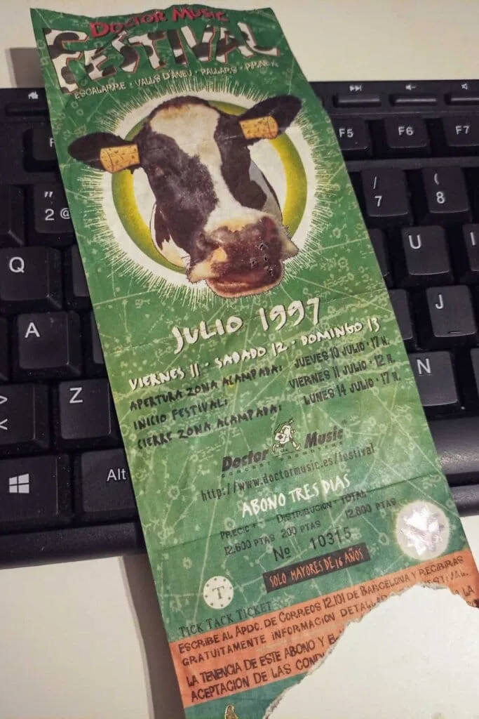 Ticket for the 1997 Doctor Music Festival held in Escalarre. Entrada del Doctor Music Festival del 1997, celebrado en Escalarre.