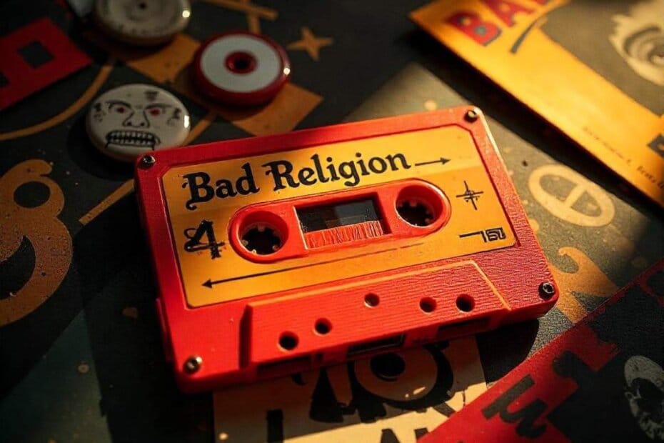 Cinta de cassette con las canciones de Bad Religion. Cassette tape with Bad Religion songs.