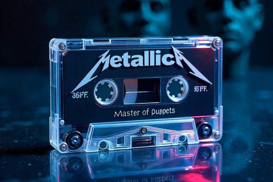 Cinta de cassette con las canciones de Metallica. Cassette tape with Metallica songs.