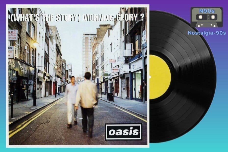 Portada del álbum (What's the Story) Morning Glory? de Oasis. Oasis (What's the Story) Morning Glory? album cover.