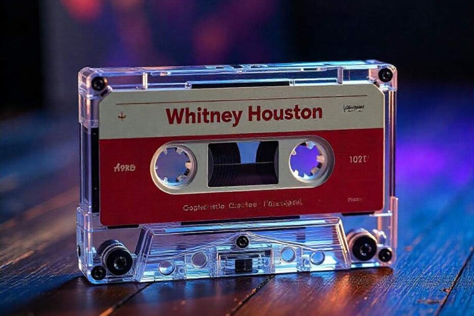 Cinta de cassette con las canciones de Whitney Houston. Cassette tape with Whitney Houston songs.