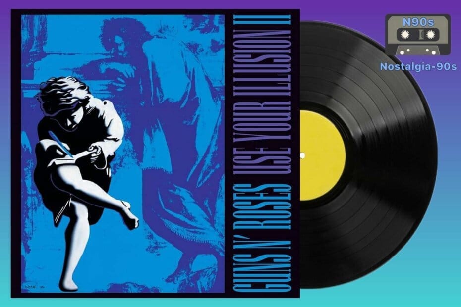 Portada del álbum Use Your Illusion I & II de Guns N' Roses. Guns N' Roses Use Your Illusion I & II album cover.